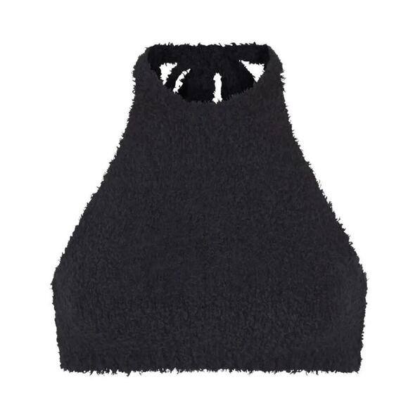 SKIMS Cozy Knit Halter Bra Top Tie Neck Bralette in Onyx Black NWT 4X 5X - Picture 3 of 10